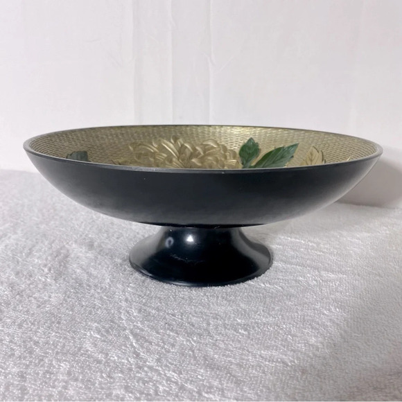 Vintage Nasco Lacquerware Textured Peony  Pedestal Bowl - Picture 3 of 14